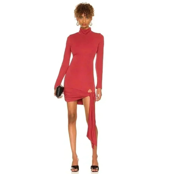 NWT Lovers + Friends Hip Tie Neck Bodycon Mini Dress in Deep Red - Picture 1 of 3